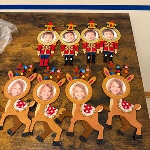 Festive Nutcracker and Reindeer Photo Ornaments